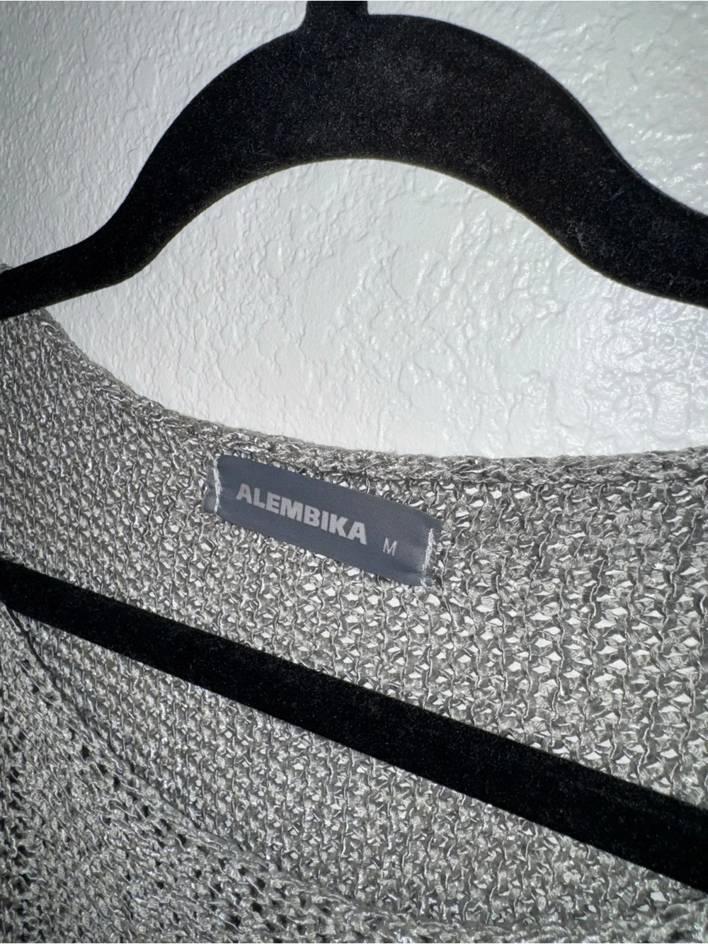 ALEMBIKA Gray Tan Asymmetrical Knit Mesh Pullover Lagenlook Dolan Sleeve Top M - Picture 4 of 9